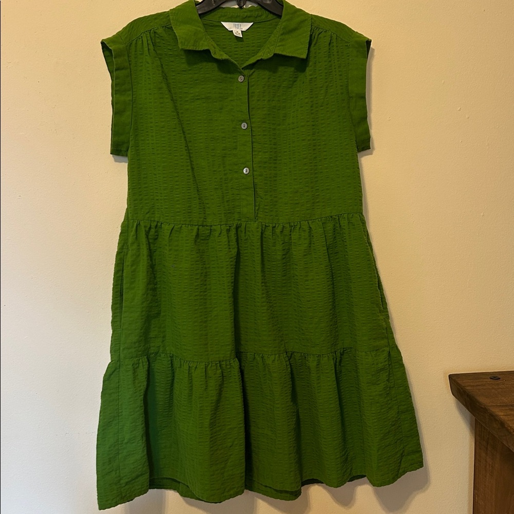 Time and Tru Green Tiered Button-Front Shirt Dress